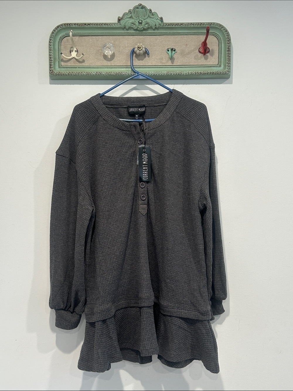 Dolls Kill Charcoal Grey Waffle Knit long sleeve Mini Dress medium women’s new